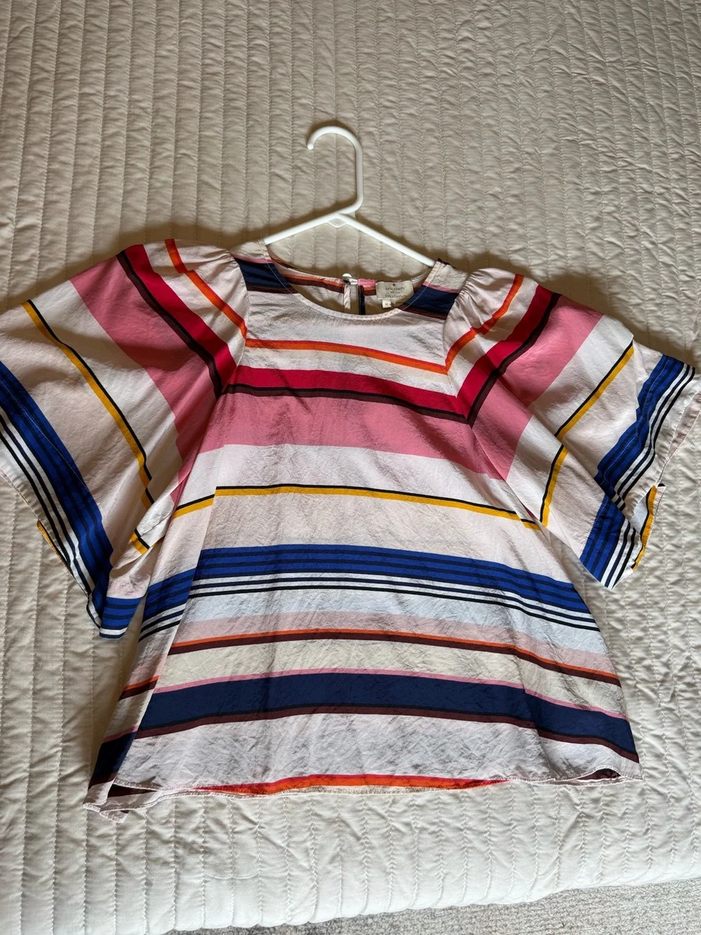 Kate Spade Live Colorfully Silk Striped Flutter Sleeve Top M